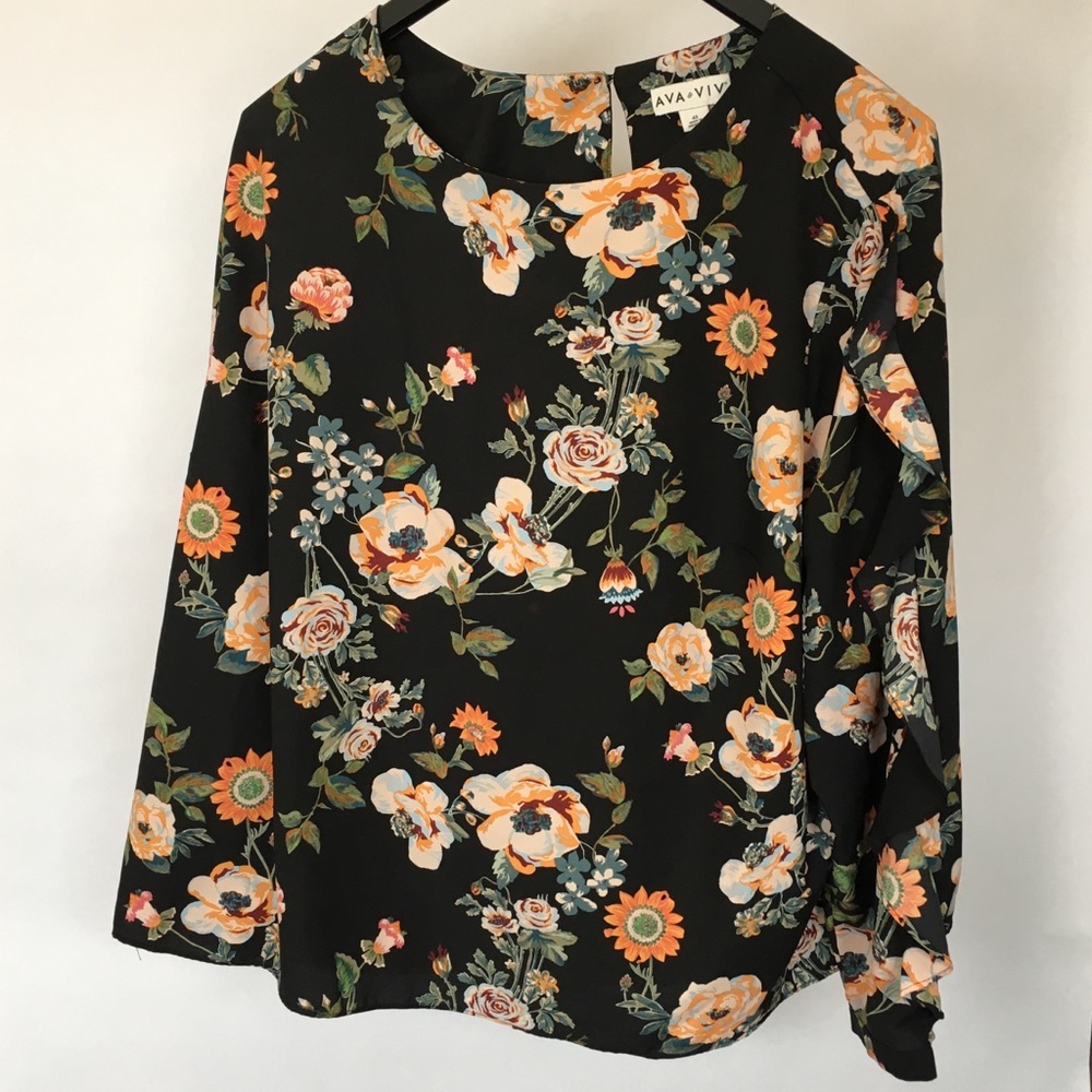 Ruffle Long Sleeve Floral Blouse